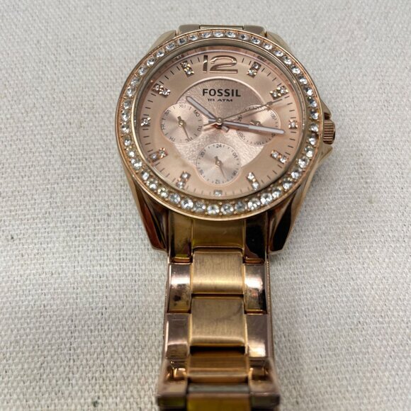 Fossil Riley Multifunction‎ Rose Gold-Tone Stainless Steel Watch Crystal Accents - Picture 4 of 15